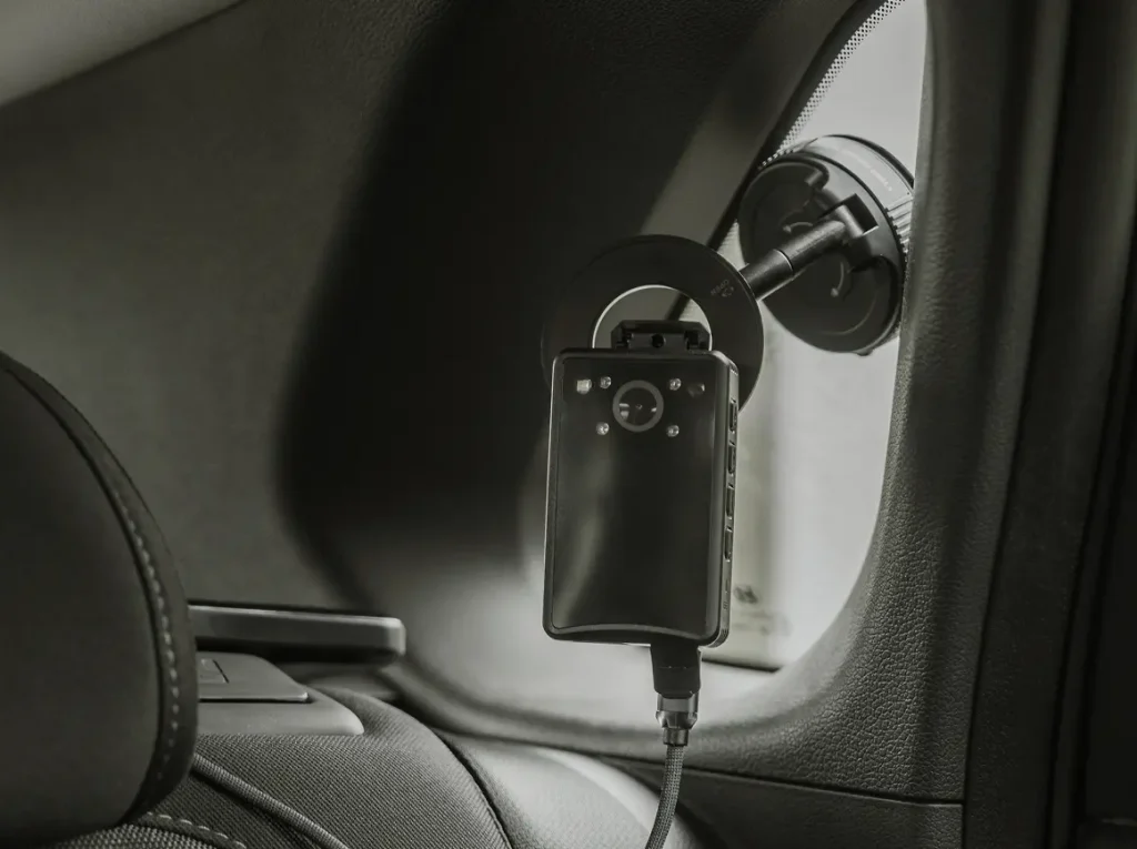 Cámara de vigilancia para coche CarVig instalada en el interior del vehículo